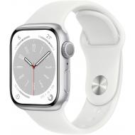 Apple Watch Series 8 41 mm (GPS) Silber Aluminiumgehäuse mit weißem Sportarmband S/M