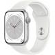 Apple Watch Series 8 45 mm (GPS) Silber Aluminiumgehäuse mit weißem Sportarmband M/L