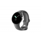 Google Pixel Watch (Wi-Fi, 41 mm) Edelstahlgehäuse in poliertem Silber mit Sports Active-Armband in Anthrazit